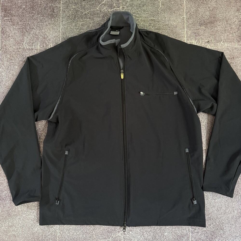 Men's Vintage 90's Nike Black Gray Full Zip Up Windbreaker Light Jacket Sz L